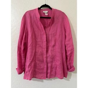 Jones New York Sport Hot Pink 100% Linen Button Down Shirt XL Beachy Office Work